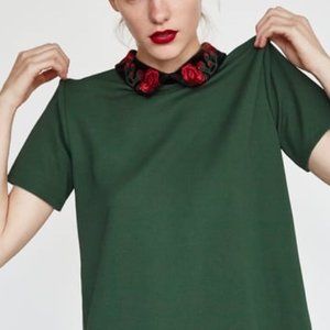 Zara Trafaluc Green Dress with Embroidered Collar